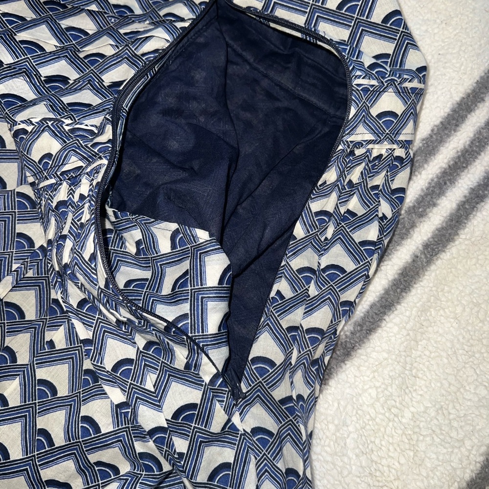 Tory Burch Blue White Geometric Print Sleeveless Pleated Dress Size 10 - Picture 12 of 13